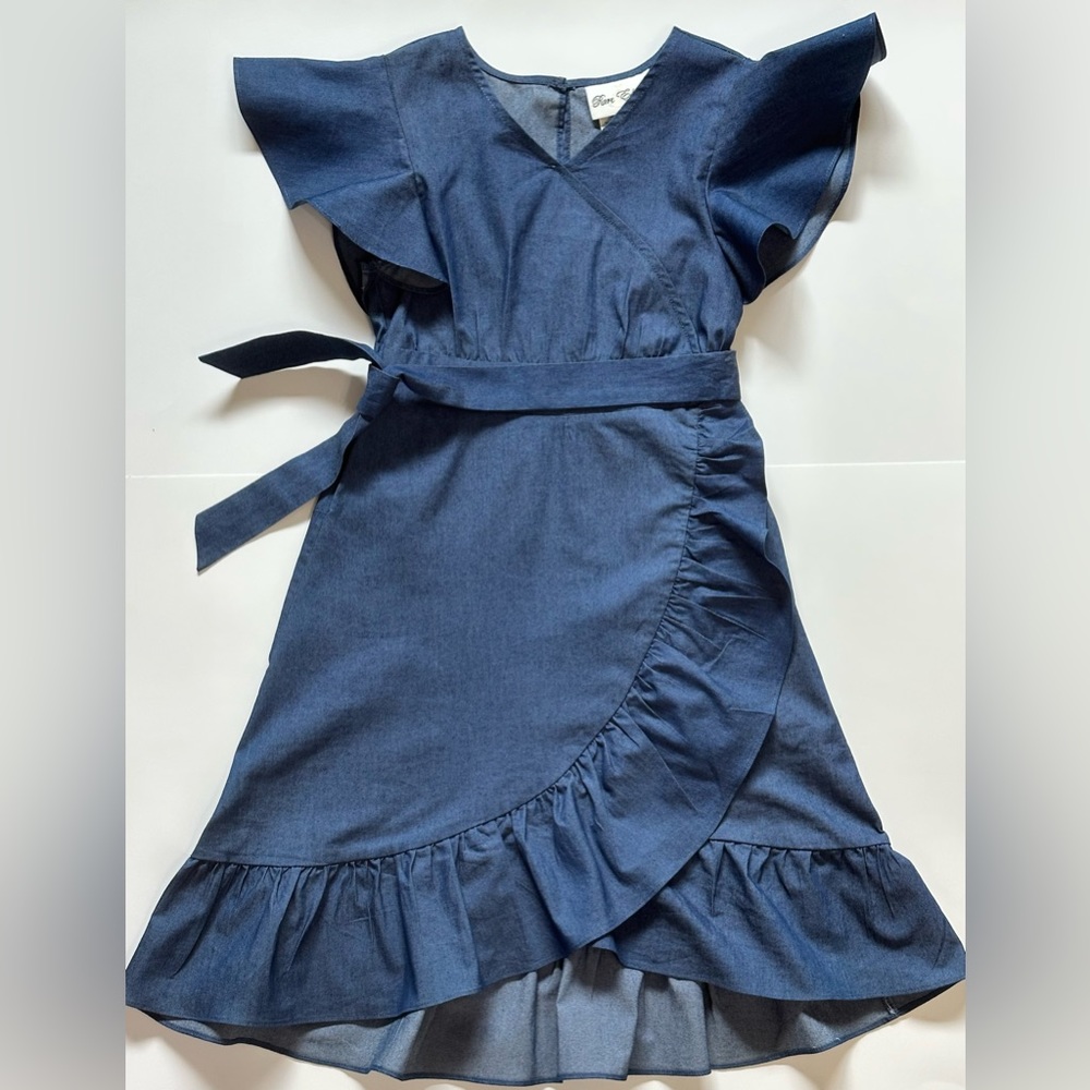 Macy’s Rare Editions Girls Denim Semi Ruffle Dress sz 7